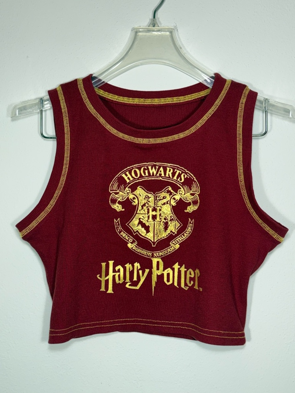 Harry Potter ROMWE Letter Print Round Neck Top Stitch Tank Top Burgundy and Gold